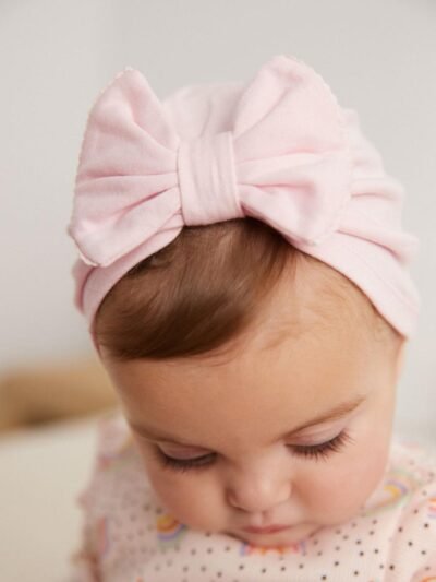 Pink/White Big Bow 2 Pack Baby Turbans