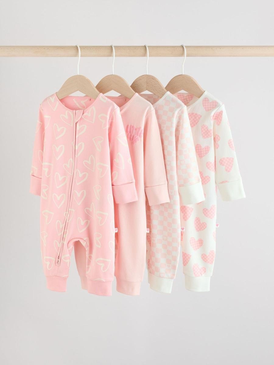 Pink Print Two Way Zip Baby Sleepsuits 4 Pack