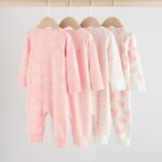 Pink Print Two Way Zip Baby Sleepsuits 4 Pack