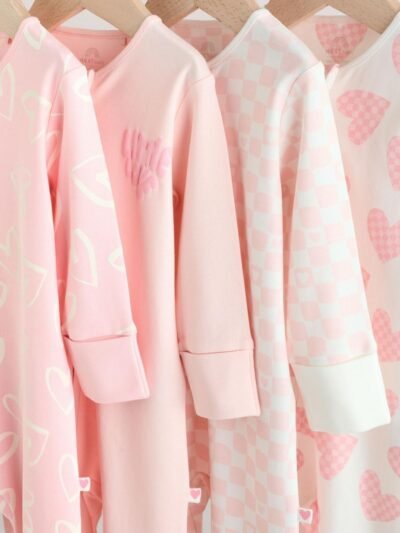 Pink Print Two Way Zip Baby Sleepsuits 4 Pack