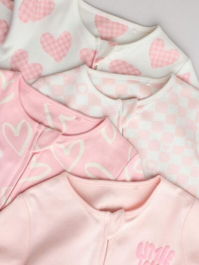 Pink Print Two Way Zip Baby Sleepsuits 4 Pack