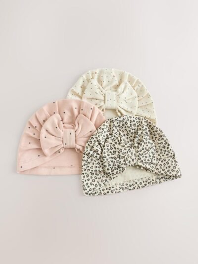 Pink 3 Pack Baby Sleepsuits with Matching Turbans