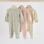 Pink 3 Pack Baby Sleepsuits with Matching Turbans