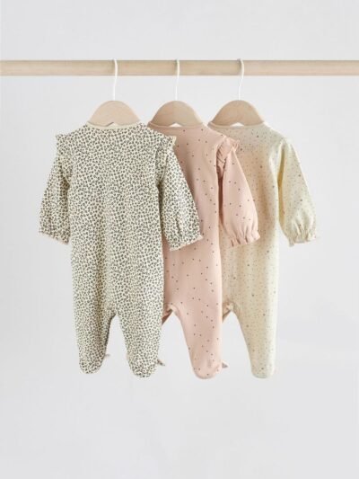 Pink 3 Pack Baby Sleepsuits with Matching Turbans