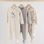Grey 3 Pack Zebra 100% Cotton Baby Sleepsuits