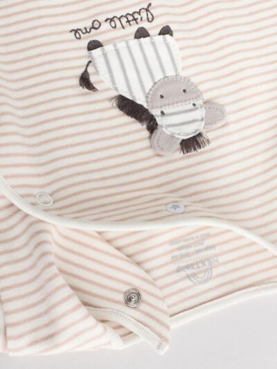 Grey 3 Pack Zebra 100% Cotton Baby Sleepsuits
