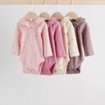 Pink/ Cream/ Brown Ditsy Baby Long Sleeve Frill Bodysuits 4 Pack