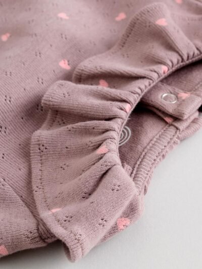 Pink/ Cream/ Brown Ditsy Baby Long Sleeve Frill Bodysuits 4 Pack