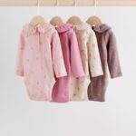 Pink/ Cream/ Brown Ditsy Baby Long Sleeve Frill Bodysuits 4 Pack