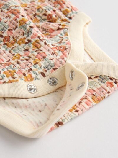 Blue/Cream/Coral Ditsy Baby Long Sleeve Frill Bodysuits 4 Pack