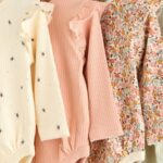 Blue/Cream/Coral Ditsy Baby Long Sleeve Frill Bodysuits 4 Pack