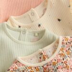 Blue/Cream/Coral Ditsy Baby Long Sleeve Frill Bodysuits 4 Pack