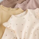 Purple/Yellow/Cream Ditsy Baby Long Sleeve Frill Bodysuits 4 Pack