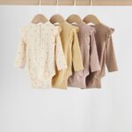 Purple/Yellow/Cream Ditsy Baby Long Sleeve Frill Bodysuits 4 Pack