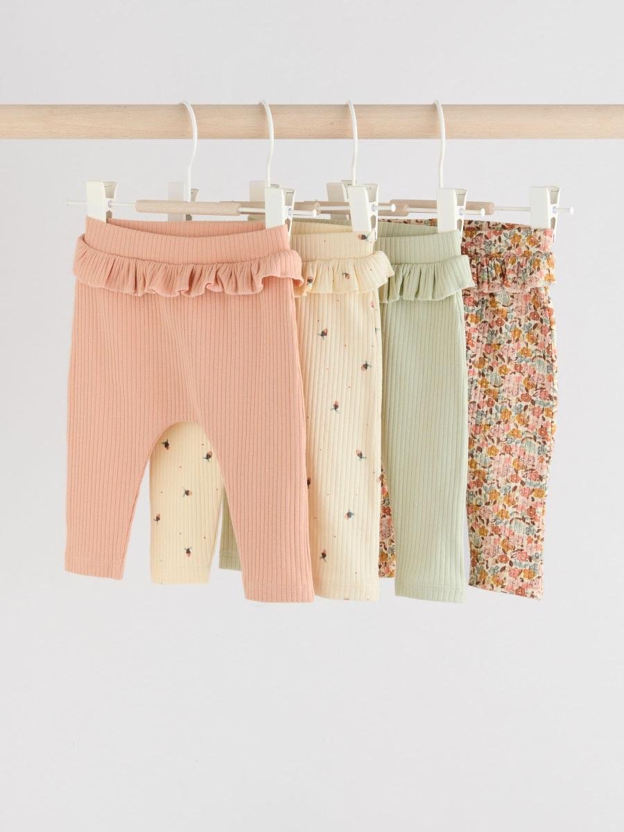 Sage Green/Coral/Ditsy Baby Leggings 4 Pack