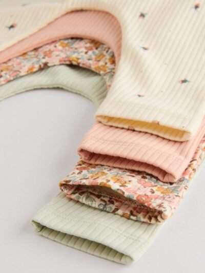 Sage Green/Coral/Ditsy Baby Leggings 4 Pack