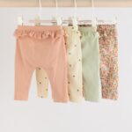 Sage Green/Coral/Ditsy Baby Leggings 4 Pack