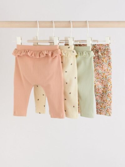 Sage Green/Coral/Ditsy Baby Leggings 4 Pack