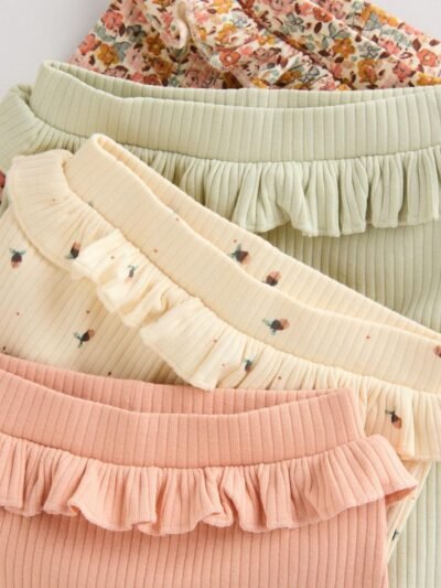 Sage Green/Coral/Ditsy Baby Leggings 4 Pack