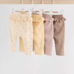Purple/Yellow/Cream Ditsy Baby Leggings 4 Pack