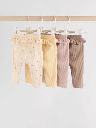 Purple/Yellow/Cream Ditsy Baby Leggings 4 Pack