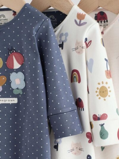 Navy Two Way Zip Baby Sleepsuits 3 Pack