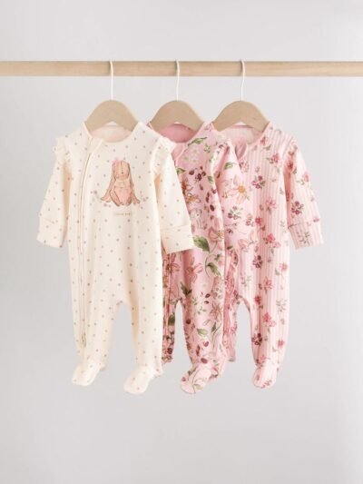 Pink Two Way Zip Sleepsuits 3 Pack