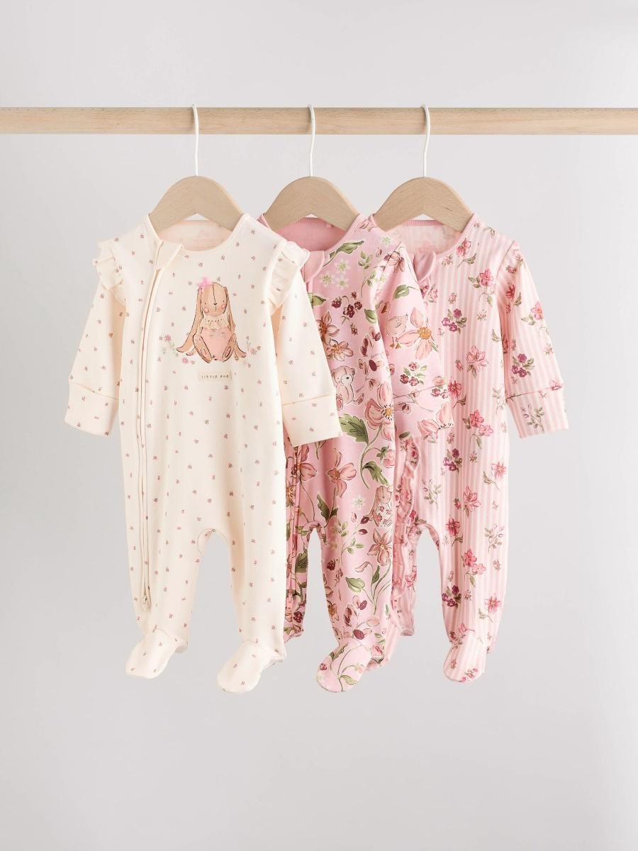 Pink Two Way Zip Sleepsuits 3 Pack