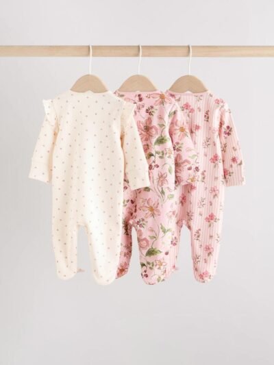 Pink Two Way Zip Sleepsuits 3 Pack
