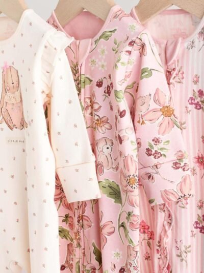 Pink Two Way Zip Sleepsuits 3 Pack