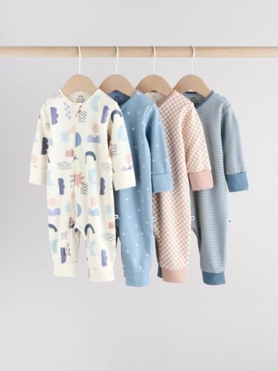 Blue 4 Pack Baby Footless Two Way Zip Sleepsuits 4 Pack
