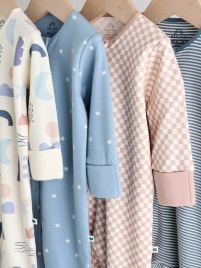 Blue 4 Pack Baby Footless Two Way Zip Sleepsuits 4 Pack