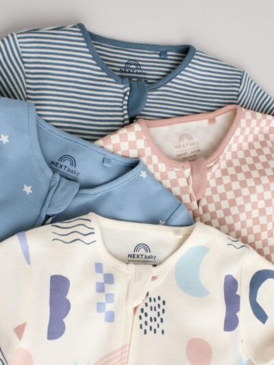 Blue 4 Pack Baby Footless Two Way Zip Sleepsuits 4 Pack