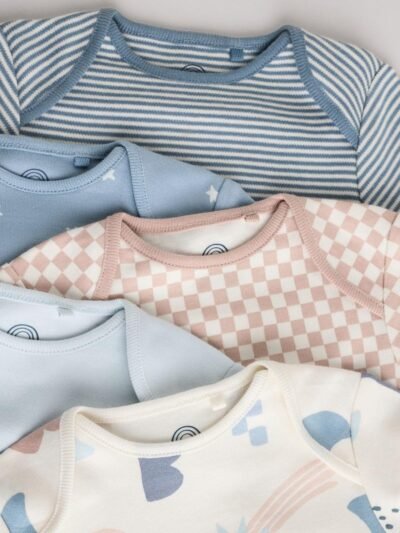 Blue Baby Long Sleeve Bodysuits 5 Pack