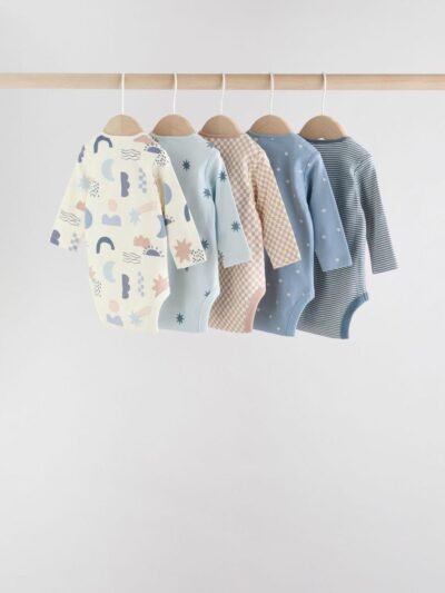 Blue Baby Long Sleeve Bodysuits 5 Pack