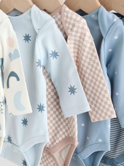 Blue Baby Long Sleeve Bodysuits 5 Pack