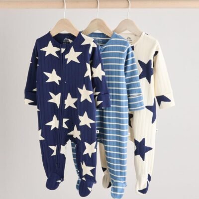 Navy Star Sleepsuits 3 Pack