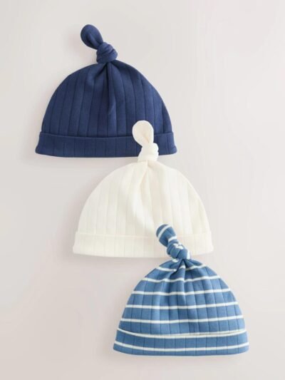 Blue Tie Top 100% Cotton Hats 3 Pack