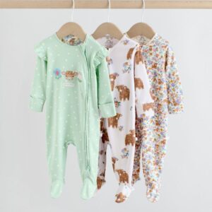 Sage Green Two Way Zip Sleepsuits 3 Pack