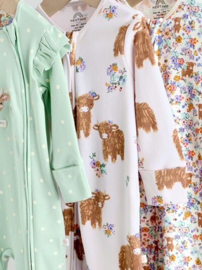 Sage Green Two Way Zip Sleepsuits 3 Pack