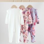 Ecru Floral Baby Sleepsuits 3 Pack