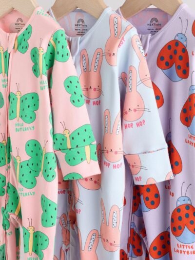 Bright Two Way Zip Sleepsuits 3 Pack