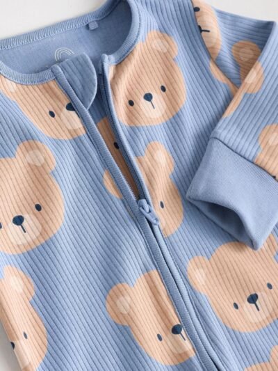 Brown/Navy 3 pack Baby Two Way Zip Footless Cotton Sleepsuits