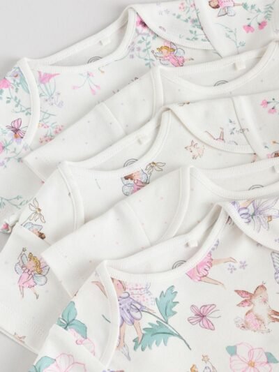 Ecru Fairy Short Sleeve Bodysuits 5 Pack