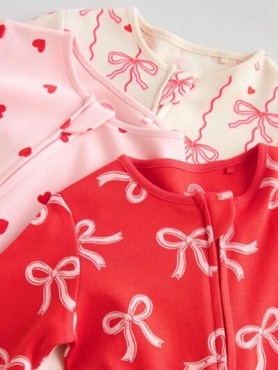 Red Bow Two Way Zip Sleepsuits 3 Pack