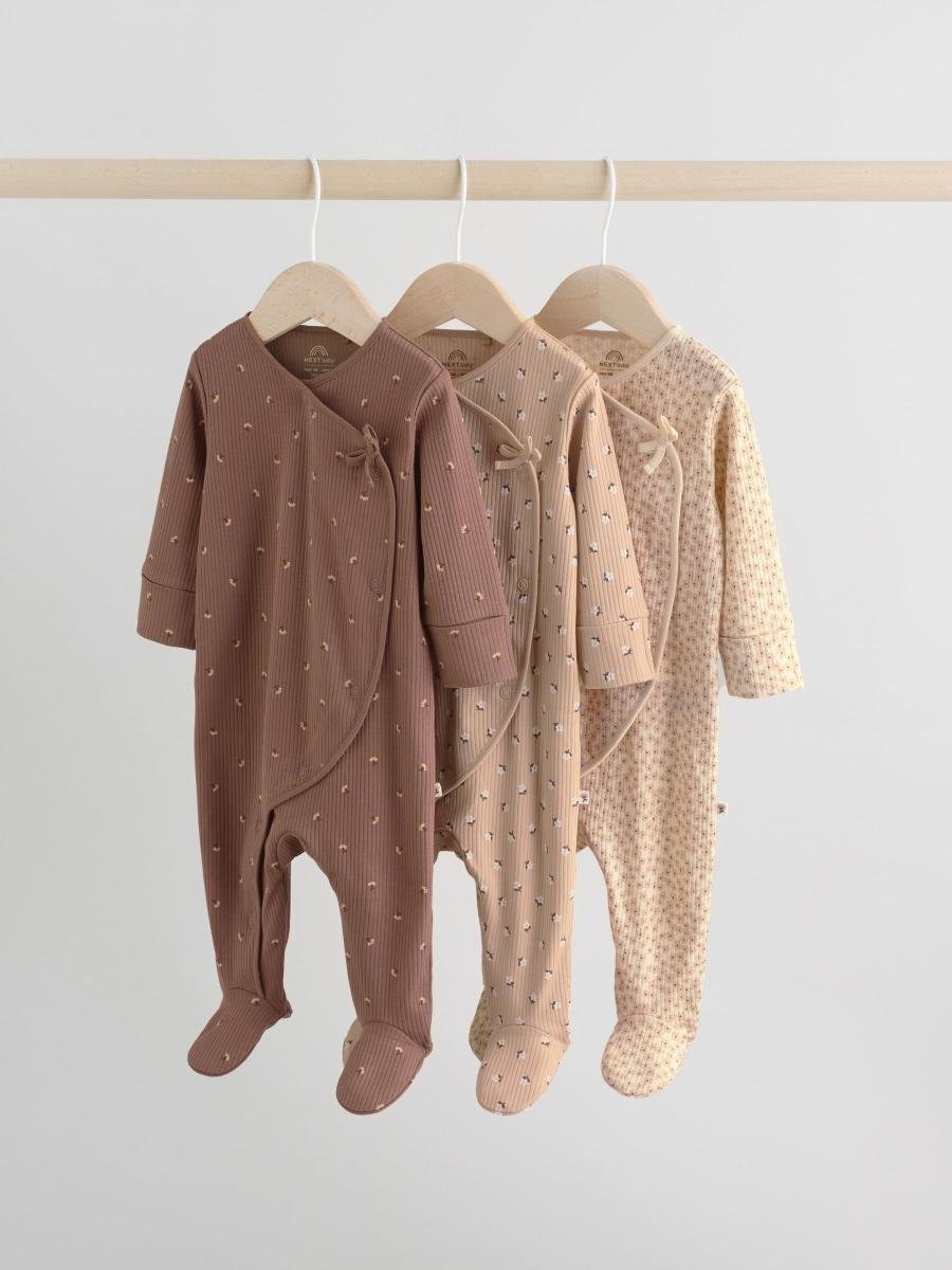 Brown Ditsy Floral Baby Sleepsuits 3 Pack