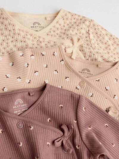 Brown Ditsy Floral Baby Sleepsuits 3 Pack