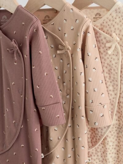 Brown Ditsy Floral Baby Sleepsuits 3 Pack