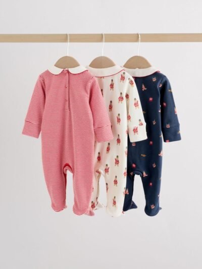 Red Bear Baby Sleepsuits 3 Pack