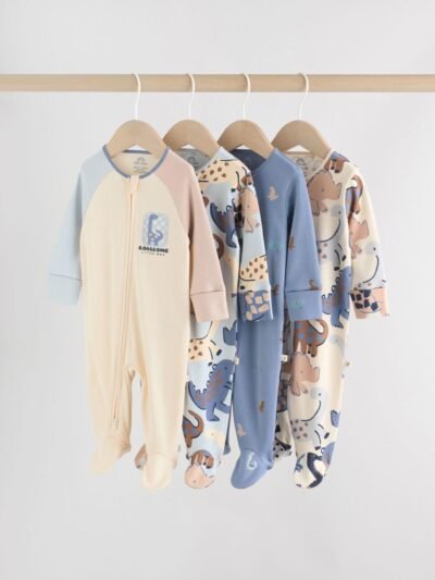 Navy Baby Two Way Zip Sleepsuits 4 Pack